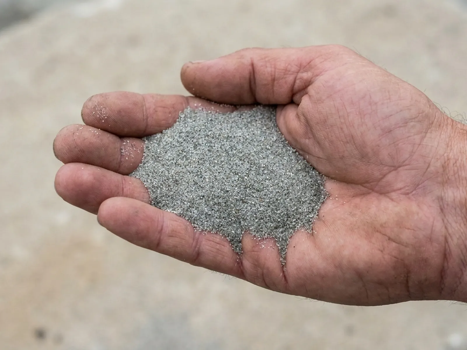 Piasek płukany 0-2 mm (siwy) — na dłoni